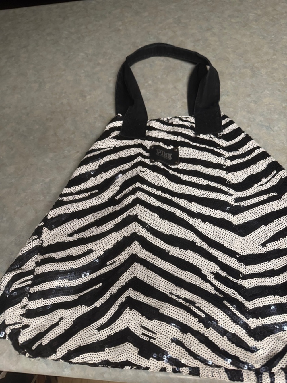 PINK Victoria's Secret Black and White Sequin Zebra Tote